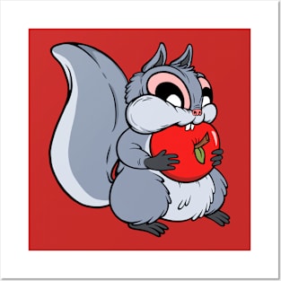 Squirrels Love Apples (grey) Posters and Art